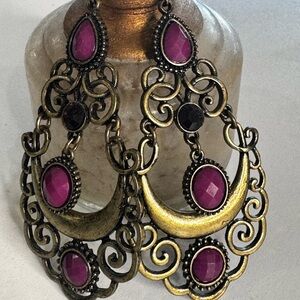 Elegant Gold and Purple Chandelier Earrings